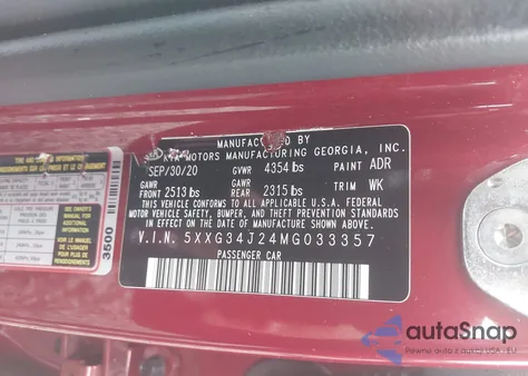 2021 Kia K5 Ex z USA, uszkodzony, nr VIN 5XXG34J24MG033357